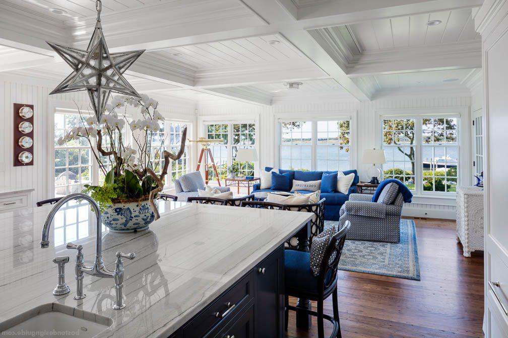 Coastal kitchen and waterside great room designed by Patrick Ahearn Architect, built by Colonial Reproductions, Inc.